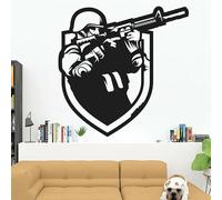 Calcomanía de pared con diseño de soldado Gamer, diseño de arma, con temática del ejército, calcomanías de vinilo para ventana, dormitorio de niños, sala de juegos, decoración del hogar, 57 x 57 cm