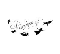 Calcomanía de pared con frase "Nunca crezcas" de Peter Pan, dibujos animados, habitación de bebé, habitación de niños, Campanilla, estrella, dormitorio, vinilo-L-46x114cm-Black