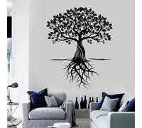 Calcomanía de pared con hojas y raíces de árbol para dormitorio, sala de estar, yoga, sala de meditación, puerta y ventana, vinilo extraíble, arte de pared, decoración del hogar