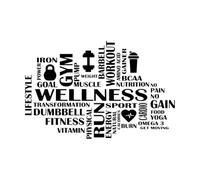 Calcomanía de pared con nube de palabras, motivación para el fitness, vinilo decorativo para fitness, diseño de citas para clubes de fitness-XL-75x115cm-Black