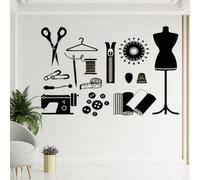 Calcomanía de pared de arte mural Atelier para mujer, calcomanía de vinilo para sastrería, costurera, escamas de costura, vestido de salón, decoración de maniquí, 60 x 42 cm