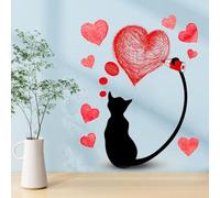 Calcomanía de pared de PVC con diseño de corazón de gato negro, impermeable, resistente a las manchas, a prueba de decoloración, sin esfuerzo, extraíble, arte para sala de estar, dormitorio