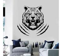 Calcomanía de pared de tigre agresivo tribal depredador animal cabeza puerta ventana vinilo pegatinas hombre cueva bar club decoración interior Mural 57 x 60 cm