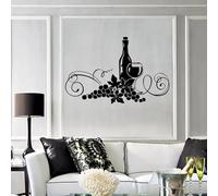 Calcomanía de pared de vinilo con diseño de vid de vino para bar o cocina de restaurante, elegante decoración de interiores, calcomanía artística con copas de uva