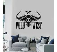 Calcomanía de pared de vinilo con texto en inglés "Wild West" con diseño de pistola, cabeza de toro, rodeo de Texas, estilo fresco, para dormitorio, hombre, cueva, decoración del hogar, 57 x 83 cm