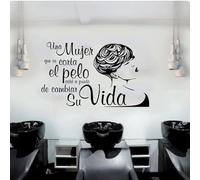 Calcomanía de pared Frase de salón de belleza Etiqueta de la pared Calcomanía Corte de pelo Cambiar vida Corte de cabello Tienda Decoración de ventana, negro, 75 cm de ancho x 45 cm de alto