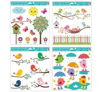 Calcomanía de ventana con diseño de aves y flores - 33x30 cm, variados