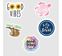 Calcomanía de vinilo Good Vibes, diseño de tortuga marina rosa con texto en inglés "Life is Great #2", paquete de 5 para portátil, botella de agua, coches, SUV y bicicletas