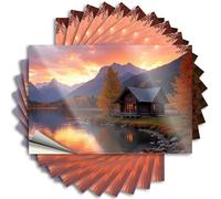 Calcomanía de vinilo impermeable para decoración de otoño al aire libre | Autumn Serenity: Cabin By The Lake At Sunset Coffee Bumper para proyectos de bricolaje de invierno (12 x 18 cm)