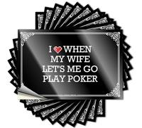 Calcomanía de vinilo impermeable para decoración de parachoques, con texto en inglés "I Love When My Wife Let's Me Go Play Poker Square", para proyectos de bricolaje (12 x 18 cm)