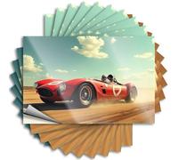 Calcomanía de vinilo impermeable para decoración de sótano | Coche de carreras vintage que acelera en un día soleado otoño garaje para proyectos de bricolaje occidentales (12 x 18 cm)