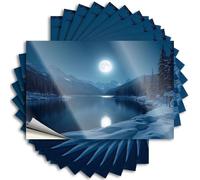 Calcomanía de vinilo impermeable para parachoques con luna llena reflejada en un lago tranquilo, diseño de cabaña con decoración de primavera, una noche serena de invierno (12 x 18 cm)