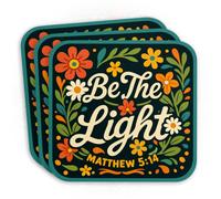 Calcomanía de vinilo impermeable troquelada con texto en inglés "Be The Light" de Mateo 5 14, versículo bíblico, fe cristiana, religiosa, cita motivacional, troquelada, impermeable, para casco, laptop