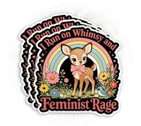 Calcomanía de vinilo impermeable troquelada con texto en inglés "I Run On Whimsy and Feminist Rage" para justicia social, derechos humanos, para casco, laptop, botella de agua, teléfono, Kindle