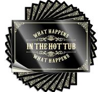 Calcomanía de vinilo para niñas con texto en inglés "What Happens in The Hot Tub Stays in The Hot Tub Stays in The Hot Tub Home Bar Accessories Home Bar Accessories (8 x 12 cm)