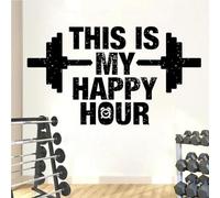 Calcomanía de vinilo para pared con frase "Gimnasio, es mi hora feliz", para entrenamiento, culturismo, dormitorio, decoración extraíble