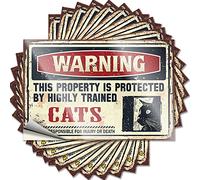 Calcomanía divertida con texto en inglés «Warning This Property is Protected by A Highly Trained Cat», 10 unidades de calcomanías divertidas para adultos, letreros de cerveza para hombre, cueva (12 x