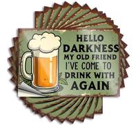 Calcomanía divertida de cara sonriente, vaso decorativo para habitación con texto "Hello Darkness, My Old Friend. I've Come to Drink with Again". Calcomanías graciosas con cita graciosa (12 x 18 cm)