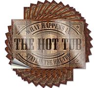 Calcomanía divertida de herramientas con texto en inglés "What Happens in the Hot Tub Stays in The Hot Tub (12 x 18 cm)