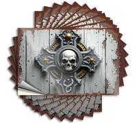 Calcomanía divertida para decoración de cueva de hombre, botella duradera, cruz gótica oscura con emblema de calavera en puerta desgastada, calcomanía estética autoadhesiva para agua DIY (8 x 12 cm)