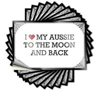 Calcomanía divertida para decoración de cueva de hombres, puerta de ciencia pesada con texto en inglés "I Love My Aussie to The Moon & Back" (6 x 9 cm)