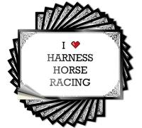 Calcomanía divertida para decoración de porche de granja, para ventana, con texto en inglés "I Love Harness Horse Racing", para bricolaje rápido (8 x 12 cm)
