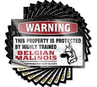 Calcomanía divertida para herramientas con texto en inglés "This Property is Protected by A Highly Trained Belgian Malinois", 10 unidades, 12 x 18 cm