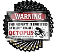 Calcomanía divertida para herramientas con texto en inglés «Warning This Property is Protected by A Highly Trained Octopus Funny Sticker 10 Pcs Inapropiadas» Calcomanías de coche para mujeres (6 x 9