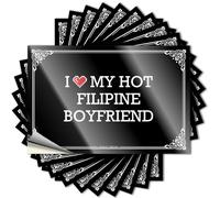Calcomanía funky con texto en inglés "I Love My Hot Filipine Boyfriend", funda de vinilo impermeable de café extraíble (8 x 12 cm)