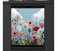 Calcomanía magnética para lavavajillas con diseño de amapola y flores silvestres, para decoración de electrodomésticos de cocina, cubierta magnética reutilizable para nevera, 66 x 58 cm