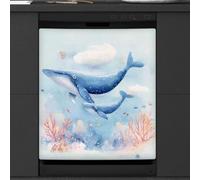 Calcomanía magnética para lavavajillas con diseño de ballena oceánica de dibujos animados para decoración de electrodomésticos de cocina, cubierta magnética reutilizable para nevera, 66 x 58 cm