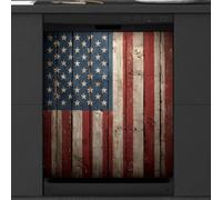 Calcomanía magnética para lavavajillas con diseño de bandera americana rústica, rayas de madera, para decoración de electrodomésticos de cocina, cubierta magnética reutilizable para nevera, 66 x 58 cm