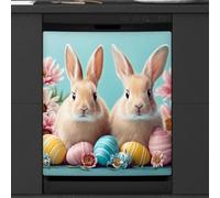 Calcomanía magnética para lavavajillas con diseño de conejitos de Pascua y flores, para decoración de electrodomésticos de cocina, cubierta magnética reutilizable para nevera, 66 x 58 cm