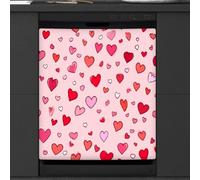 Calcomanía magnética para lavavajillas con diseño de corazón rosa y rojo para decoración de electrodomésticos de cocina, cubierta magnética reutilizable para nevera, 66 x 58 cm