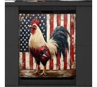 Calcomanía magnética para lavavajillas con diseño de gallo de granja en la parte trasera de la bandera americana, para decoración de electrodomésticos de cocina, cubierta magnética reutilizable para