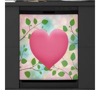 Calcomanía magnética para lavavajillas con diseño de hojas de corazón rosa y ramas para decoración de electrodomésticos de cocina, cubierta magnética reutilizable para nevera, 66 x 58 cm