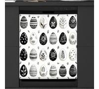 Calcomanía magnética para lavavajillas con diseño de huevos de Pascua en blanco y negro para decoración de electrodomésticos de cocina, cubierta magnética reutilizable para nevera, 66 x 58 cm