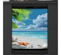 Calcomanía magnética para lavavajillas con diseño de playa tropical, cielo azul y océano, para decoración de electrodomésticos de cocina, cubierta magnética reutilizable para refrigerador, 66 x 58 cm