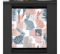 Calcomanía magnética para lavavajillas con diseño de zanahoria sobre cuadros rosados para decoración de electrodomésticos de cocina, cubierta magnética reutilizable para nevera, 66 x 58 cm