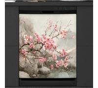 Calcomanía magnética para lavavajillas con pintura de tinta china de ciruela Bossom Arts para decoración de electrodomésticos de cocina, cubiertas magnéticas reutilizables para nevera, 66 x 58 cm