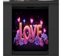 Calcomanía magnética para lavavajillas con texto en inglés "Love Text Flowers On Black", para decoración de electrodomésticos de cocina, reutilizable, para refrigerador, 66 x 58 cm