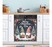 Calcomanía magnética para lavavajillas, diseño de gnomos de Feliz Navidad con escena de invierno, para decoración del hogar, cocina, 58,4 x 66 cm