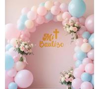 Calcomanía Pared Dorada Mi Bautizo, Arco Globos Extraíble para Decoración de Fondo Ideal para Bautizo Primera Comunión Baby Shower (Estilo 2)