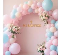Calcomanía Pared Dorada Mi Bautizo, Arco Globos Extraíble para Decoración de Fondo Ideal para Bautizo Primera Comunión Baby Shower (Estilo 1)