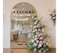 Calcomanía personalizada para espejo de boda con texto en inglés "Welcome to Our Wedding Mirror", letras, nombre, letrero de vinilo con nombres de novia y novio