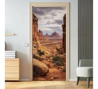 Calcomanías 3D para puerta de 95 x 215 cm, diseño de paisaje rústico, montañas, rocas, cañón, desierto, cubierta de PVC extraíble para decoración del hogar, dormitorio, sala de estar, marrón y gris