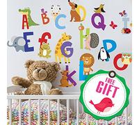 Calcomanías ABC - Calcomanías de pared del alfabeto de animales - Calcomanías para el aula - Letras ABC - Pegatinas de pared para niños - Regalo incluido