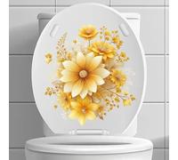 Calcomanías Adhesivas Pegatinas Baño para Tapa de Inodoro con Diseño de Crisantemo Dorado, Pez, Pájaro, Flor, Hojas, Impermeable, Cisterna, Pared
