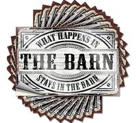 Calcomanías autoadhesivas con texto en inglés «What Happens in The Barn Stays in The Barn Stays in The Barn Guys | Cara sonriente para garaje, paquete de calcomanías de vinilo para ciencia (8 x 12 cm)