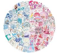 Calcomanías costeras azules y rosas, paquete de 100 unidades, calcomanías de vinilo impermeables con temática de océano de verano playero para niñas y adolescentes, botellas de agua, portátiles